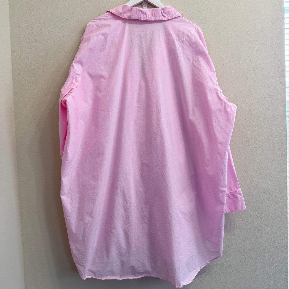 SKIMS Cotton Poplin Sleep Shirt Dress Baby Pink 4X Plus Long Sleeve Button Up - Picture 4 of 11